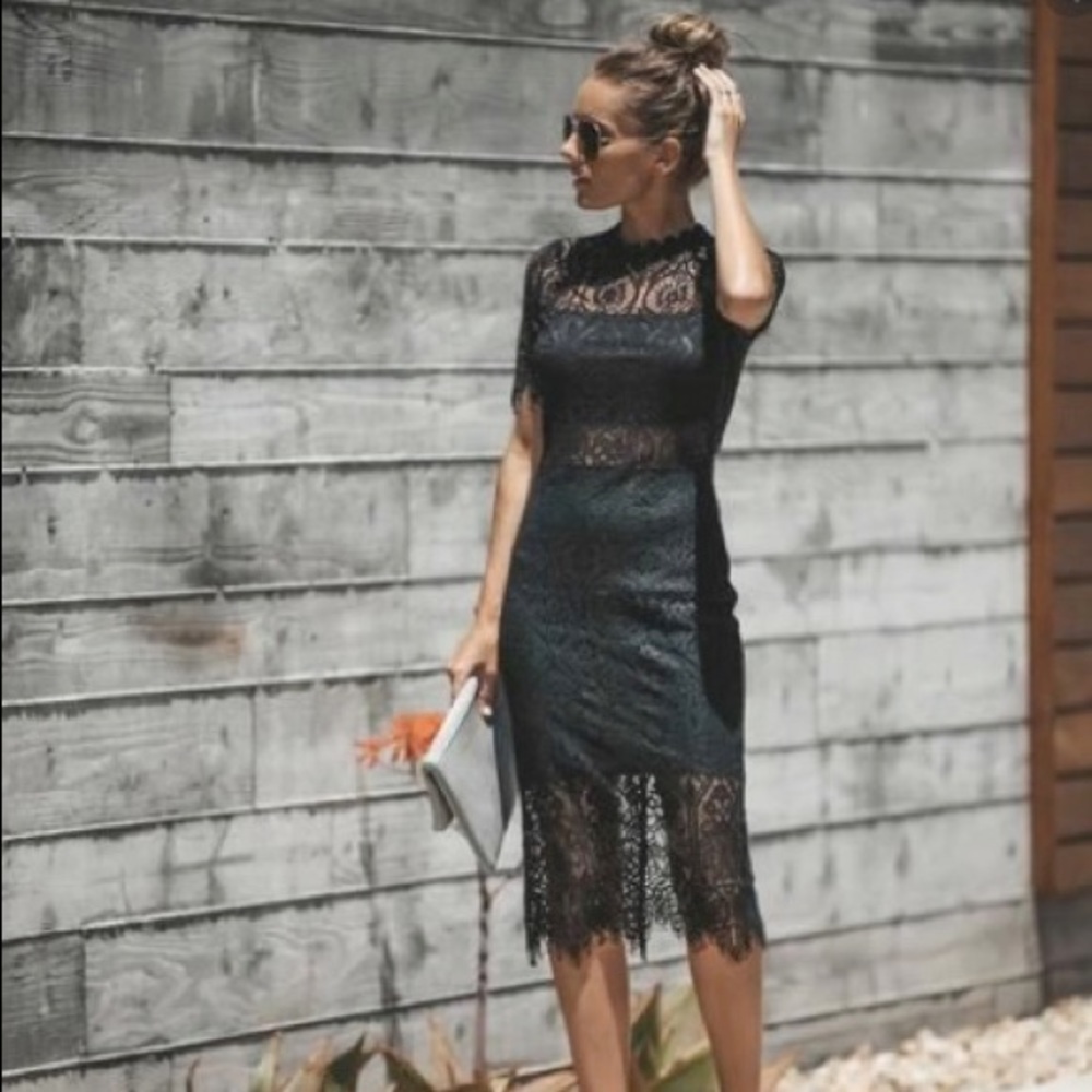 Black Lace Midi Dress
